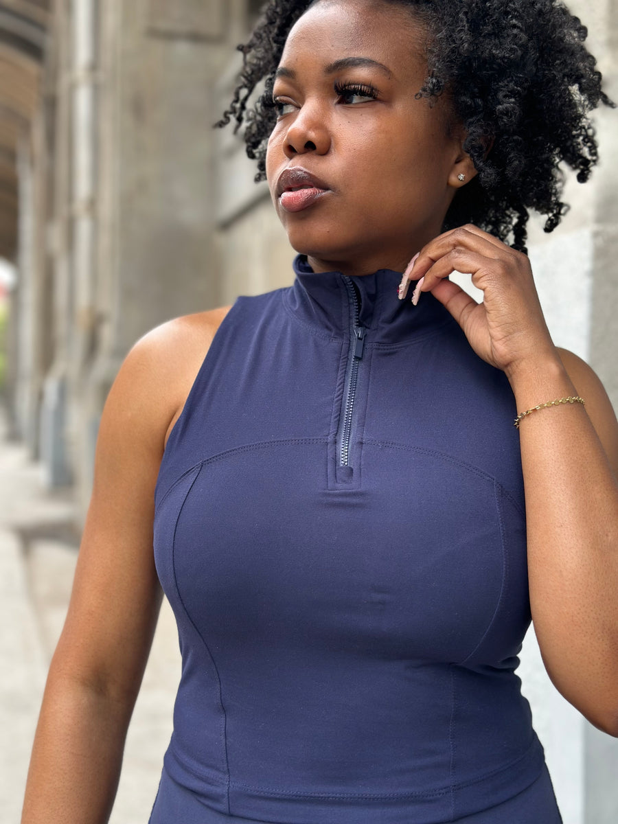 Mock Neck Zip Up Crop Top -NAVY (S-3XL) – House of Rena