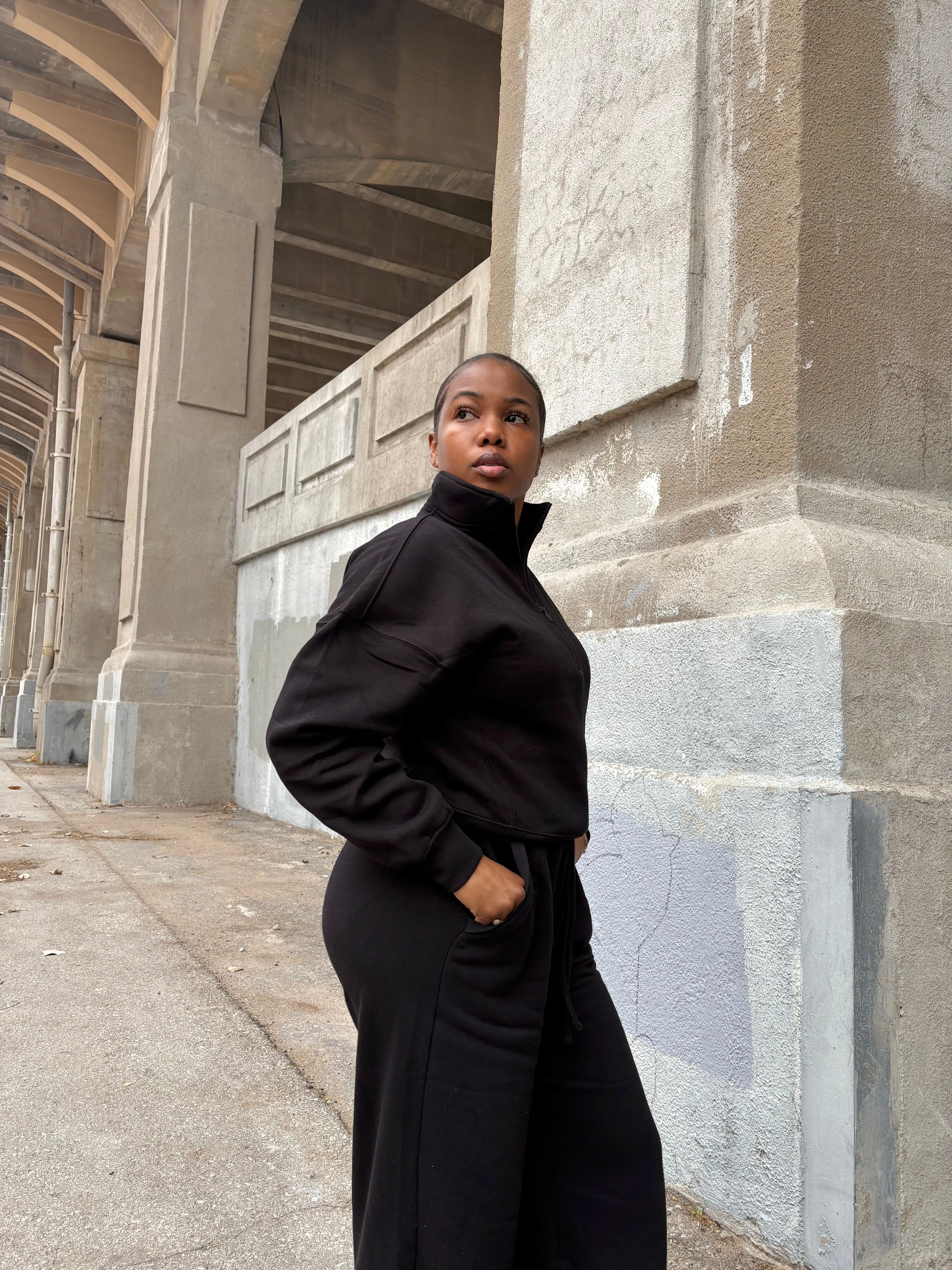 Half Zip Fleece Sweat Set -Black (S-L)