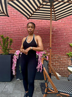 Load image into Gallery viewer, Ribbed &amp; Ruched Halter Jumpsuit-BLACK
