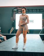 Load image into Gallery viewer, Taupe Short Set w/White Piping
