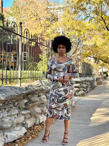 marble abstract midi dress