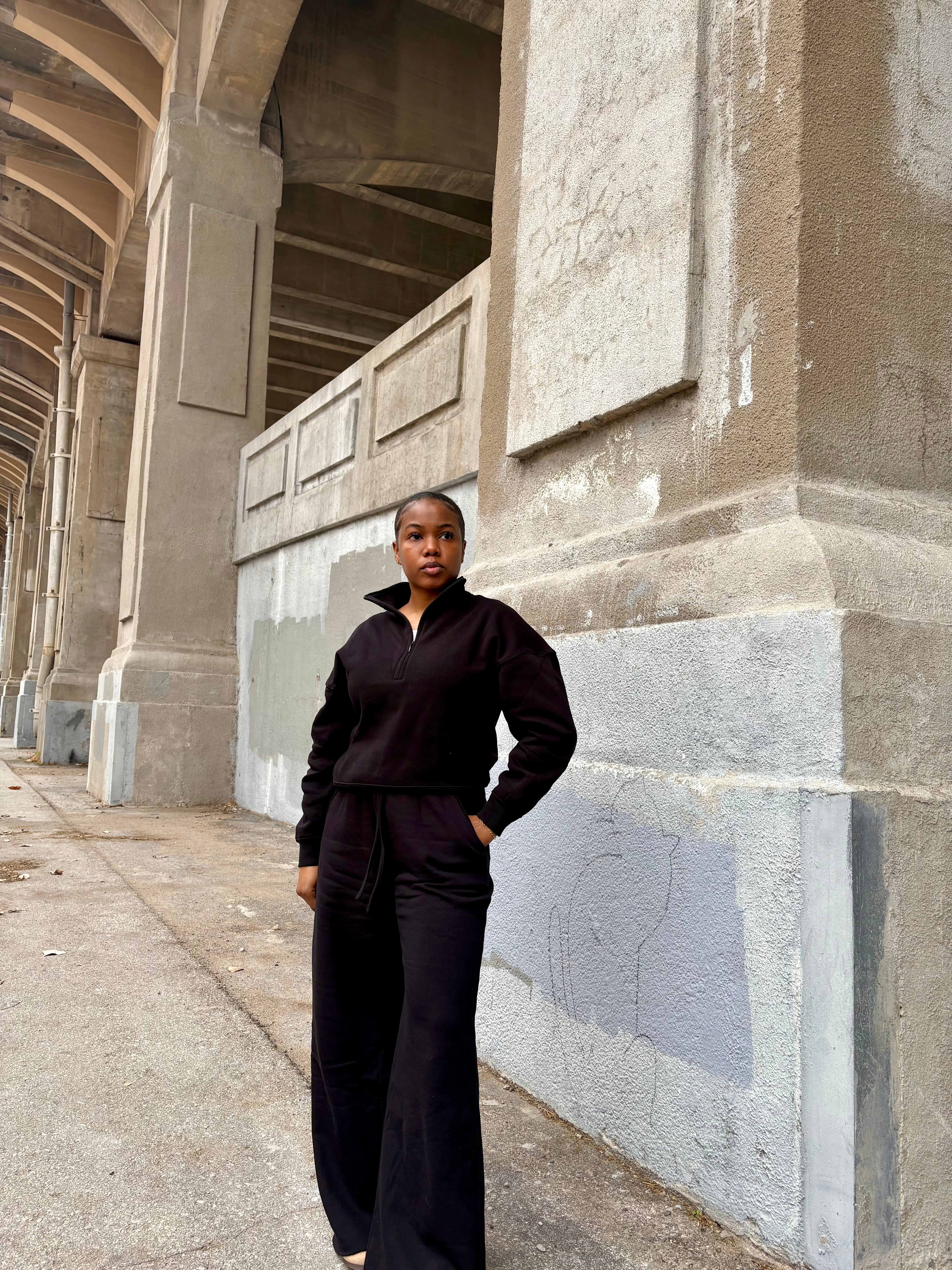 Half Zip Fleece Sweat Set -Black (S-L)