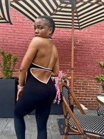 Load image into Gallery viewer, Ribbed &amp; Ruched Halter Jumpsuit-BLACK
