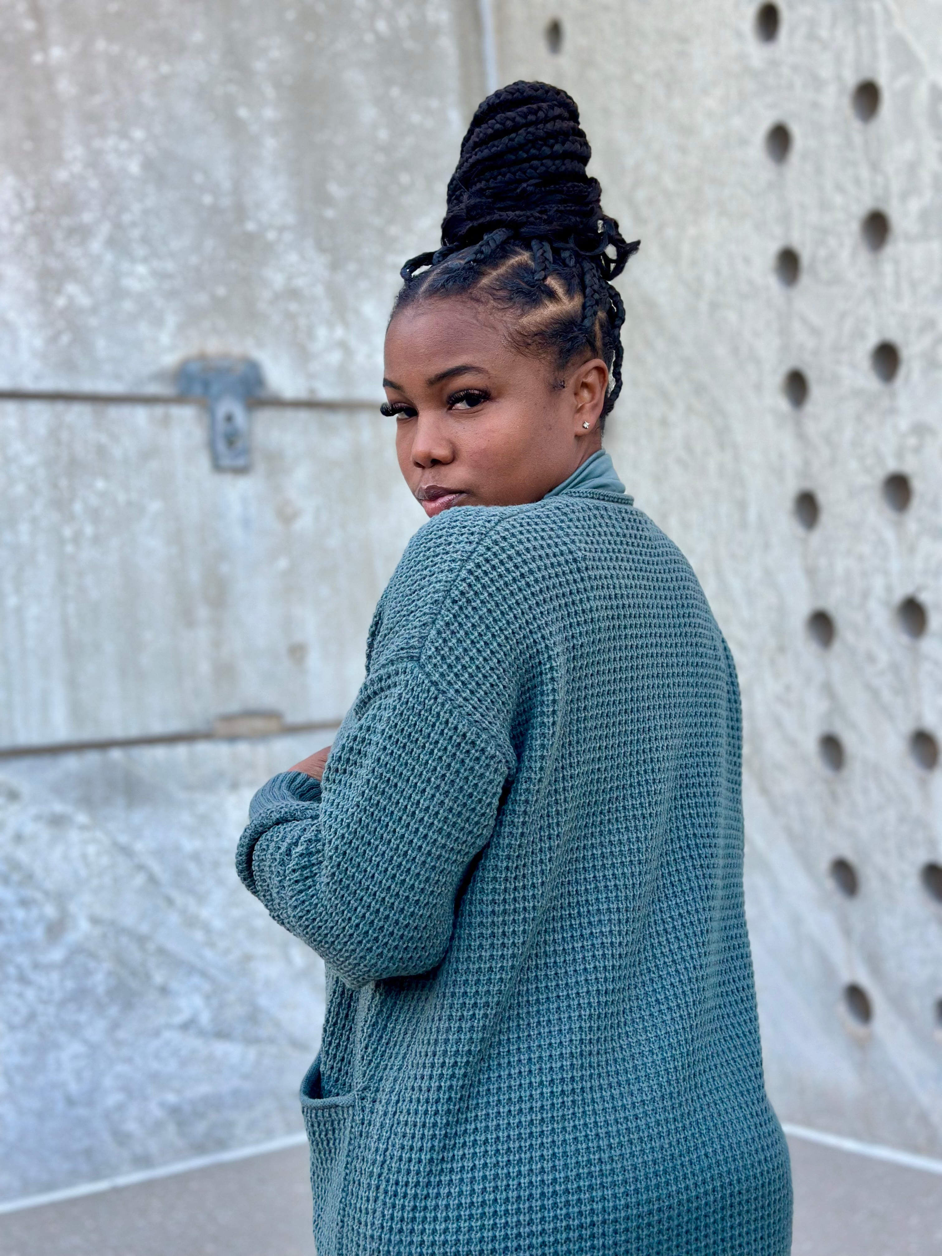 CARLI Waffle Cardigan-JADE (S-3XL)