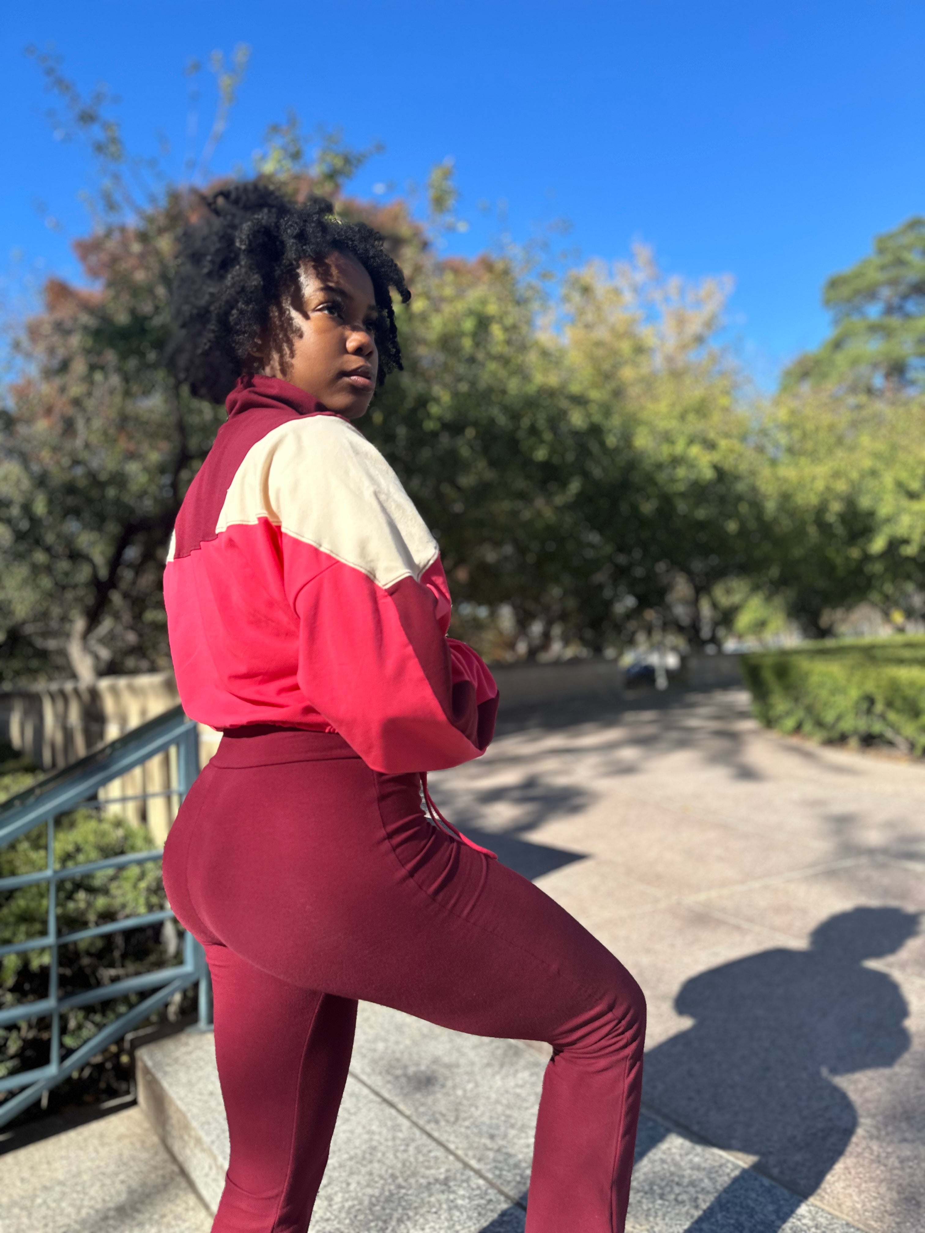 Colorblock Flare Pant Set Maroon (S-L)