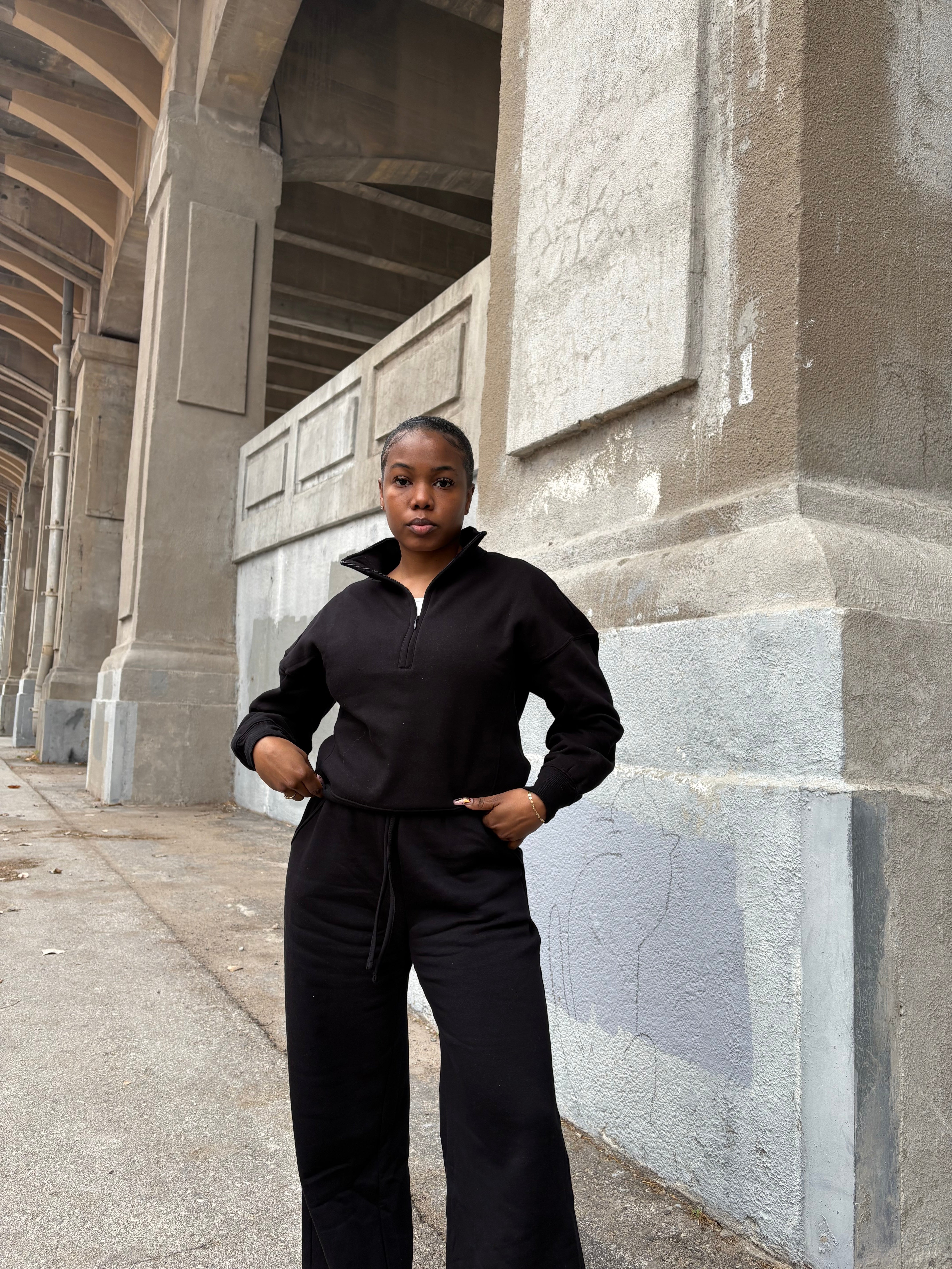 Half Zip Fleece Sweat Set -Black (S-L)