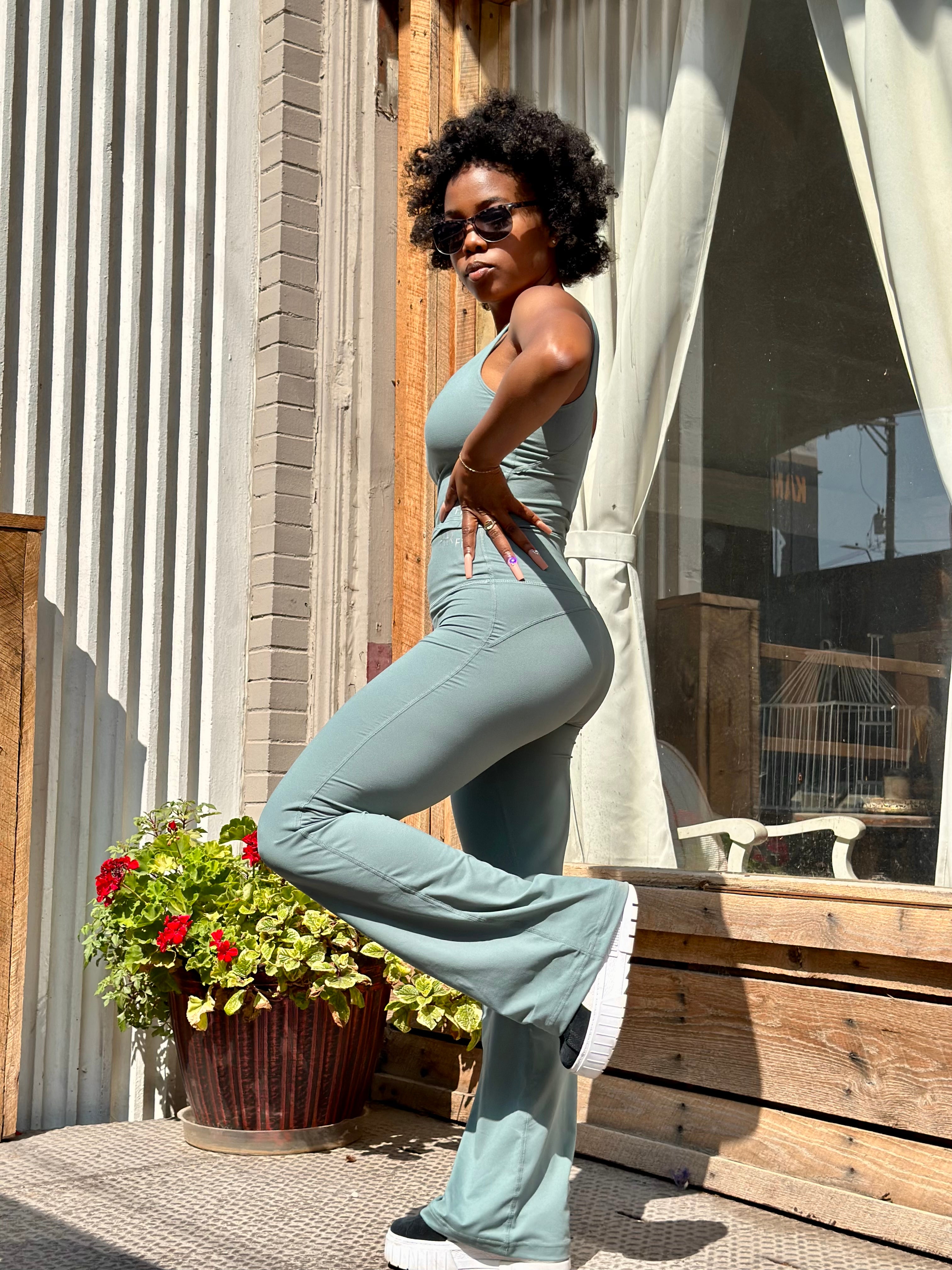 DEMI Flared Leggings-LT Teal