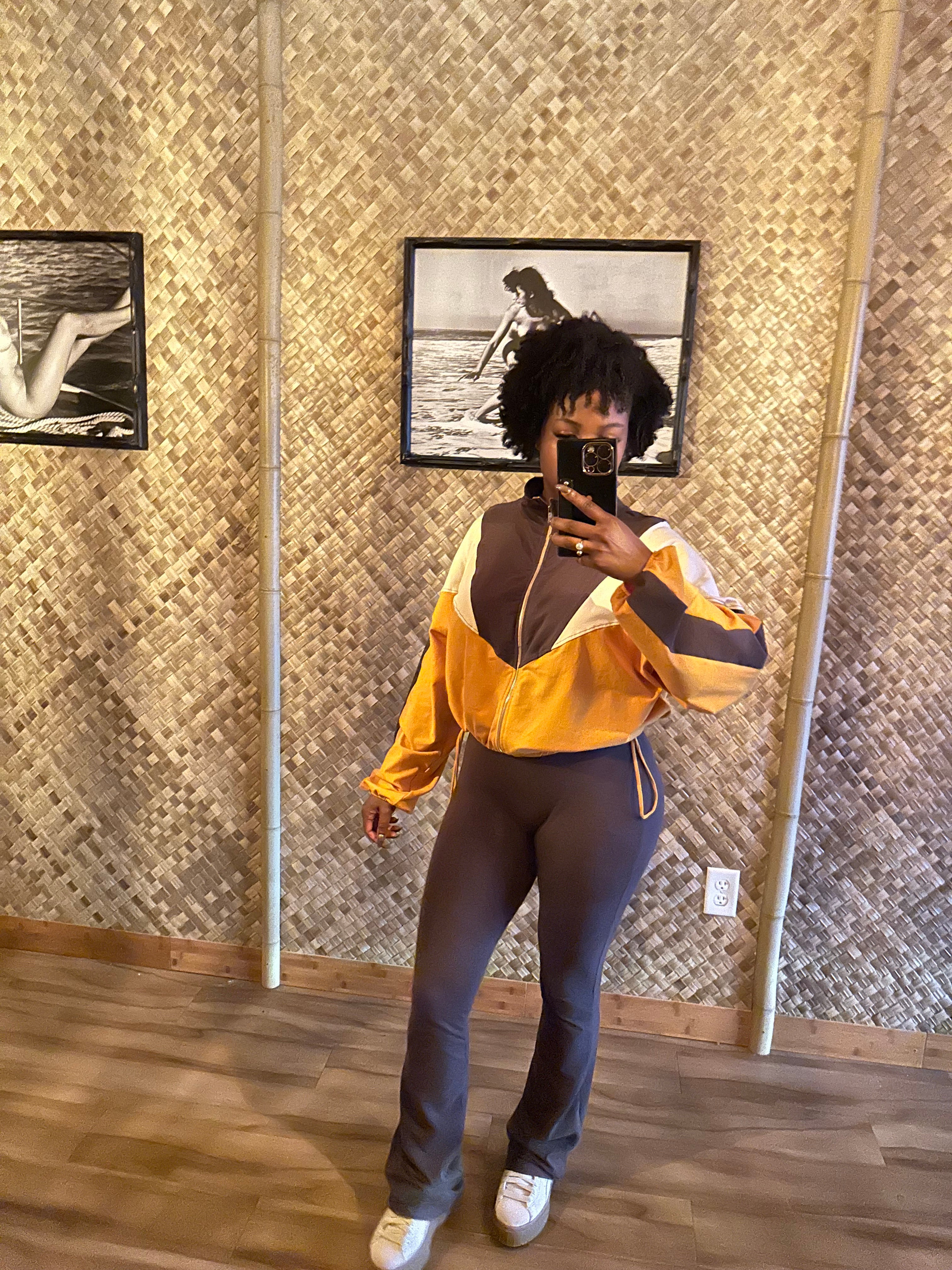 Colorblock Flare Pant Set Brown (S-L)