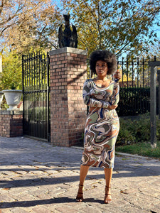 marble abstract midi dress