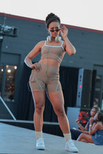 Load image into Gallery viewer, Taupe Short Set w/White Piping
