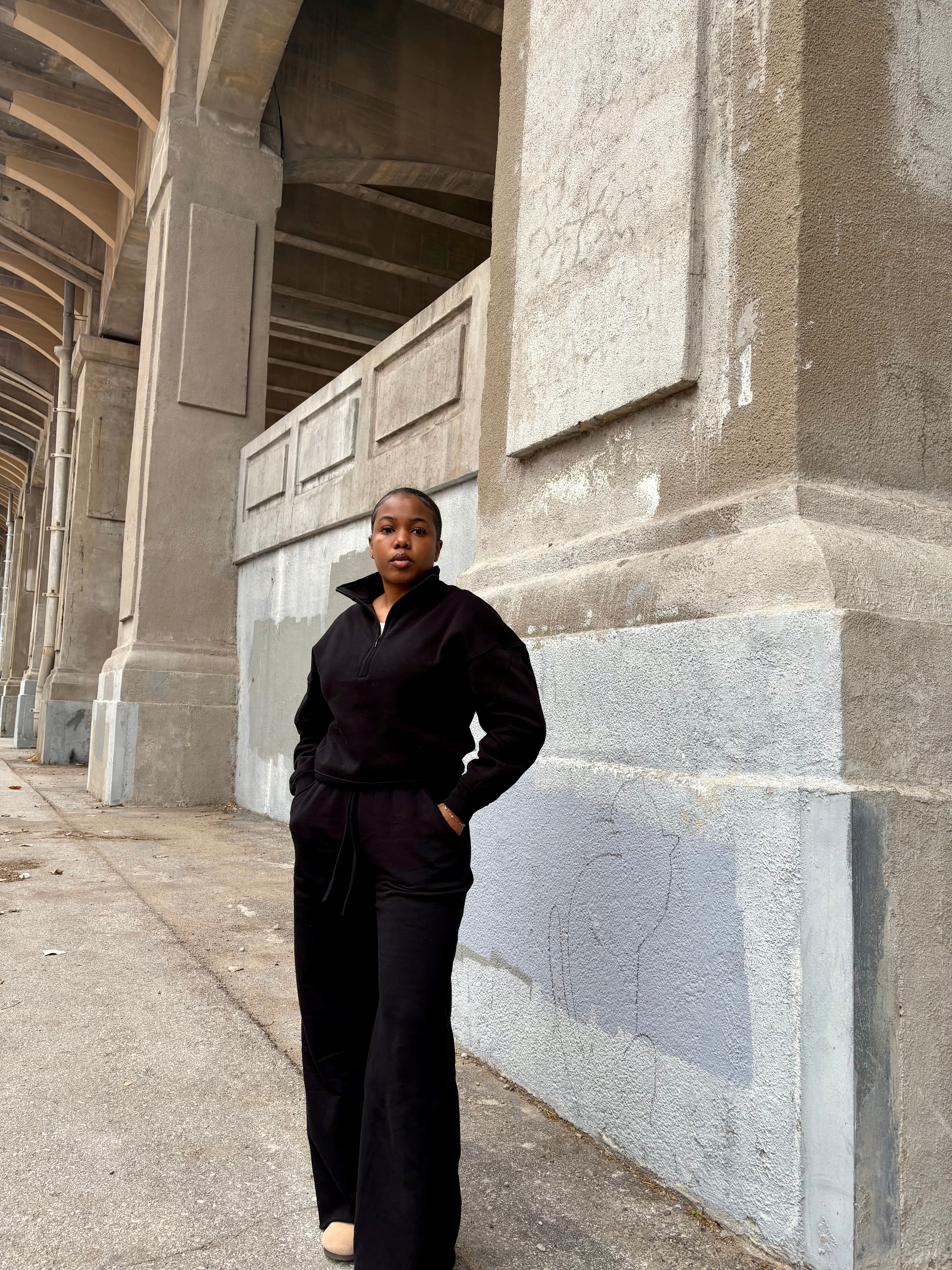 Half Zip Fleece Sweat Set -Black (S-L)