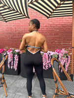 Load image into Gallery viewer, Ribbed &amp; Ruched Halter Jumpsuit-BLACK
