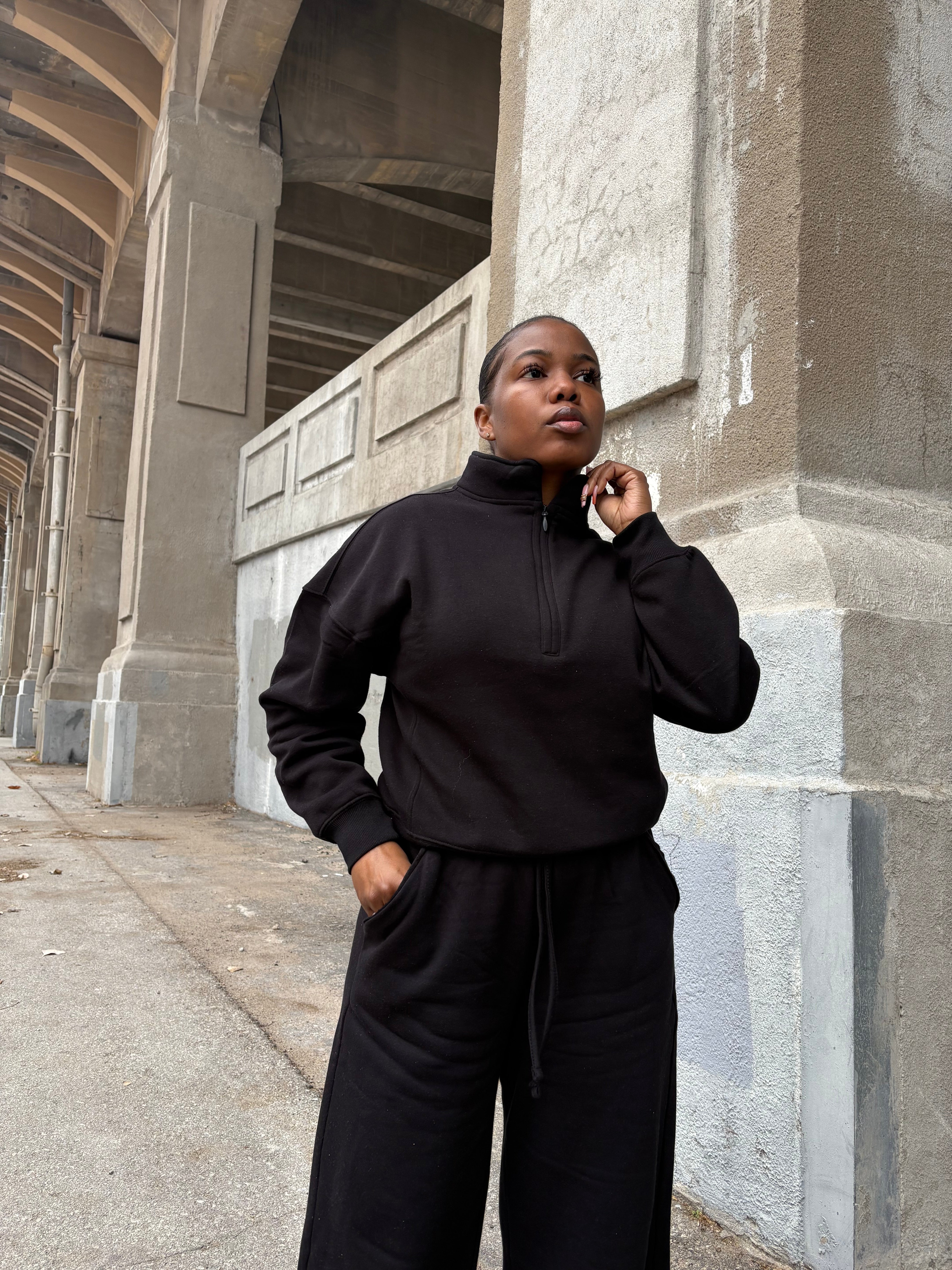 Half Zip Fleece Sweat Set -Black (S-L)