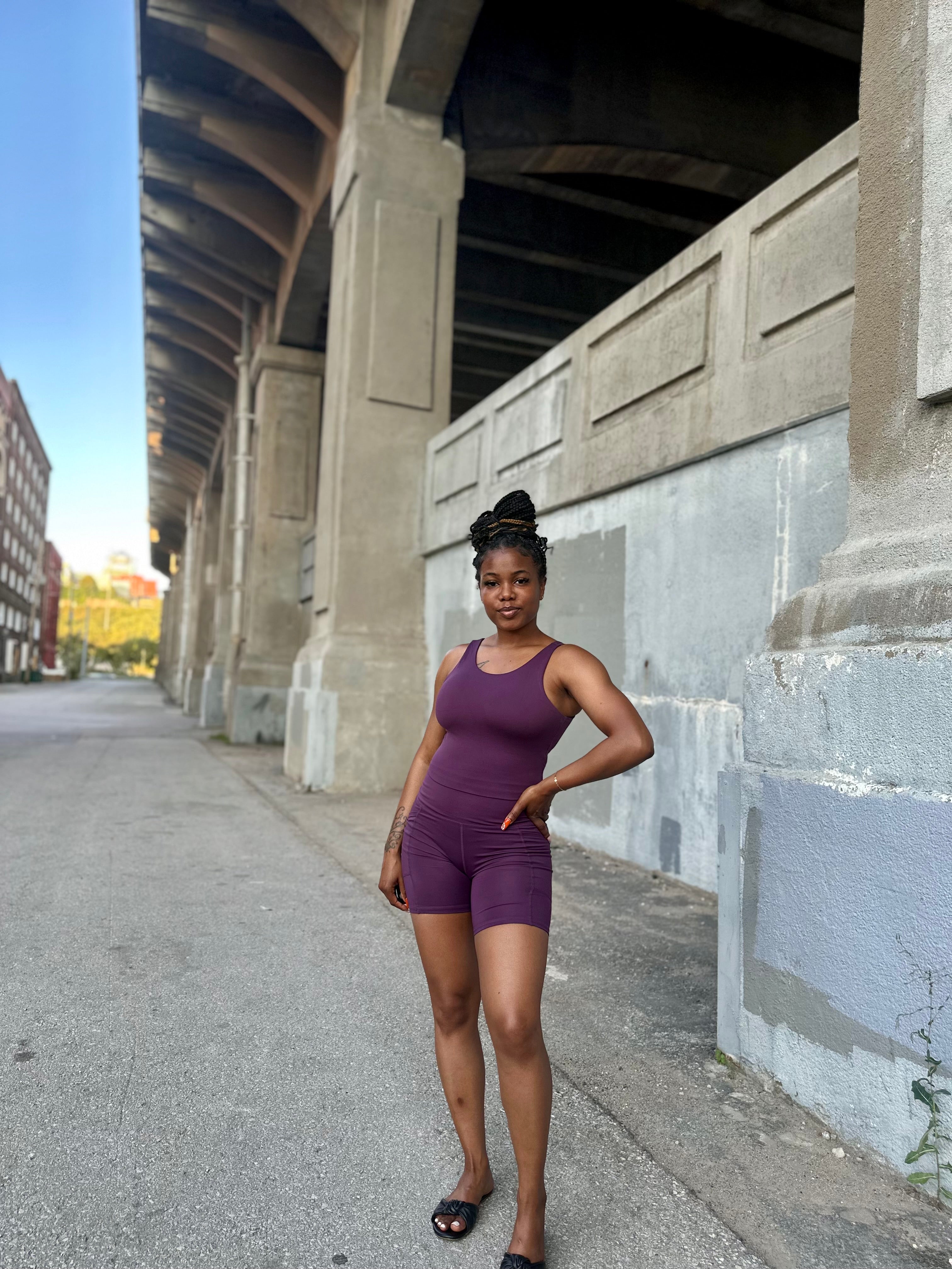 Venice Biker Short Set (PLUM)