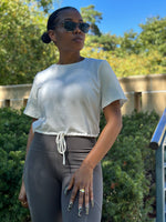 Load image into Gallery viewer, BEX Drawstring Crop Top-White
