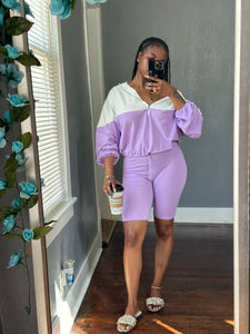 Colorblock Biker Short Set-Lavender