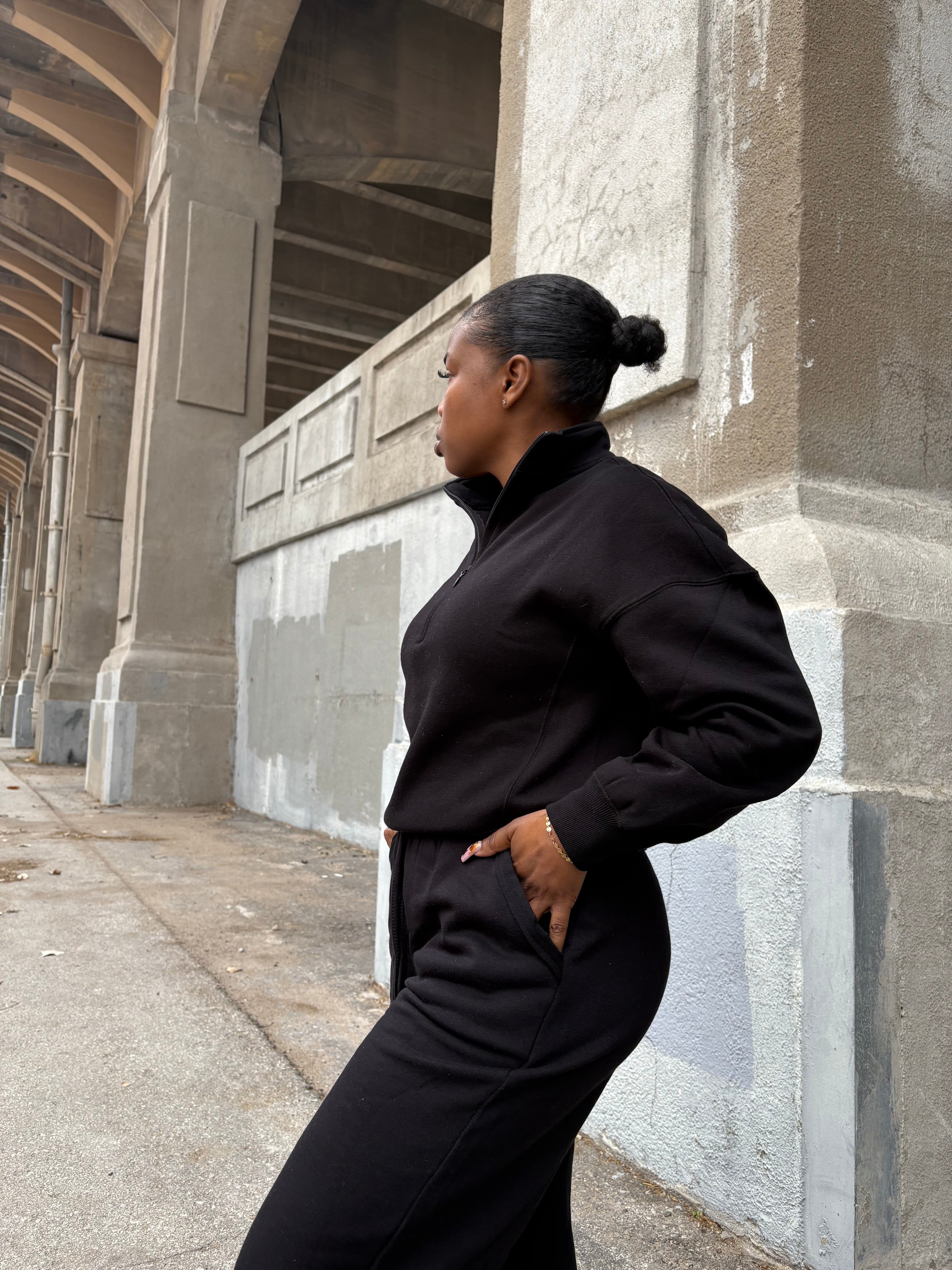 Half Zip Fleece Sweat Set -Black (S-L)