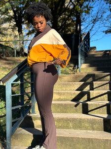Colorblock Flare Pant Set Brown (S-L)