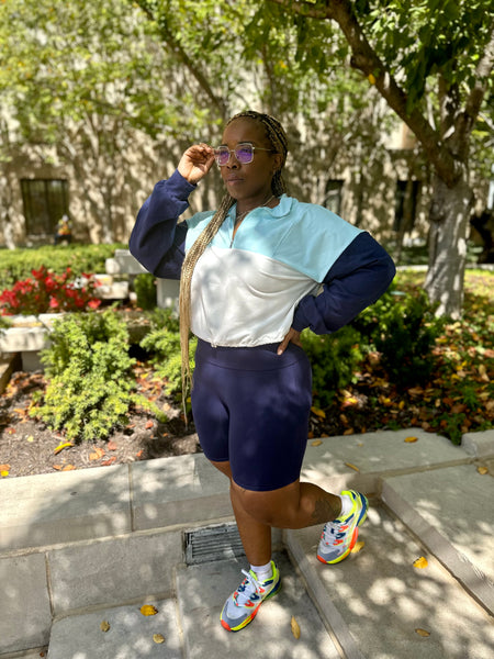 Colorblock Biker Short Set Blue House of Rena