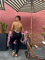 Load image into Gallery viewer, Ribbed &amp; Ruched Halter Jumpsuit-BLACK
