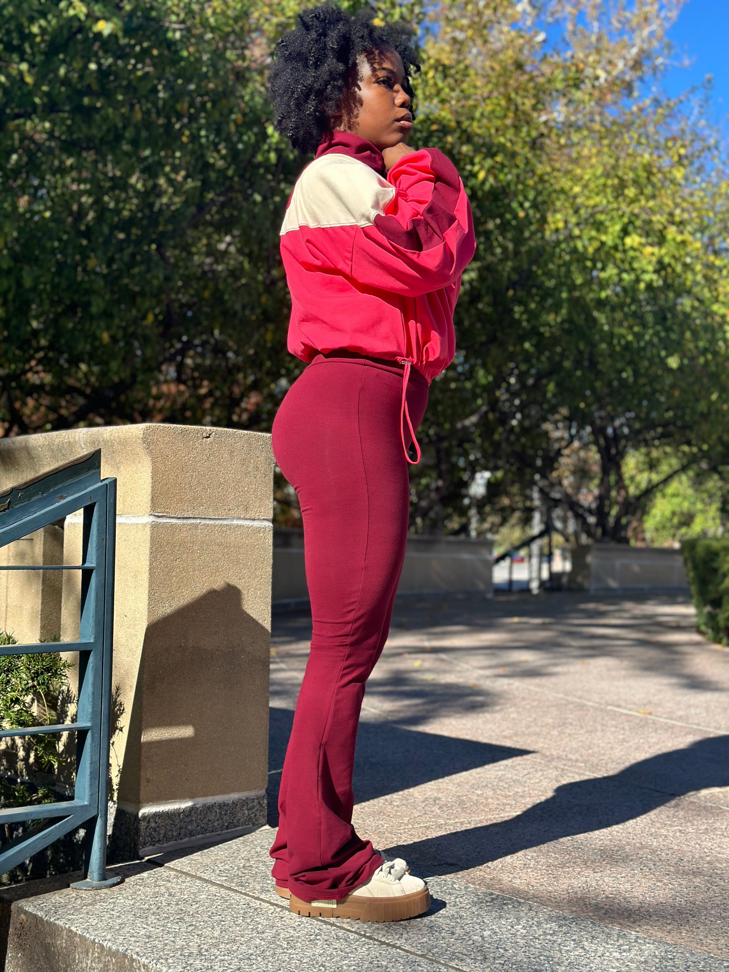 Colorblock Flare Pant Set Maroon (S-L)