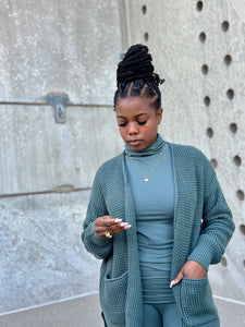 CARLI Waffle Cardigan-JADE (S-3XL)