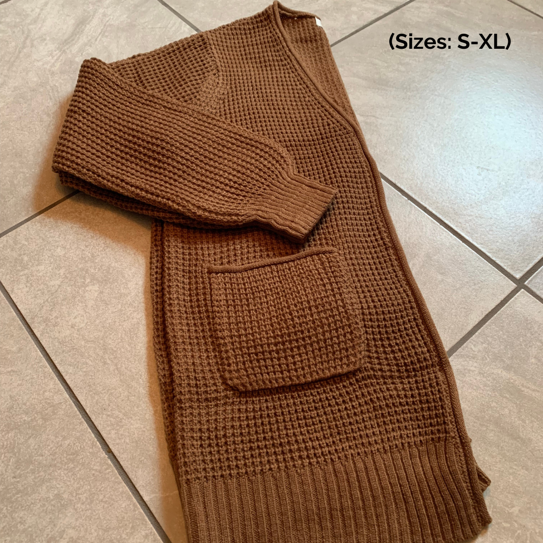 CARLI Waffle Cardigan-Camel