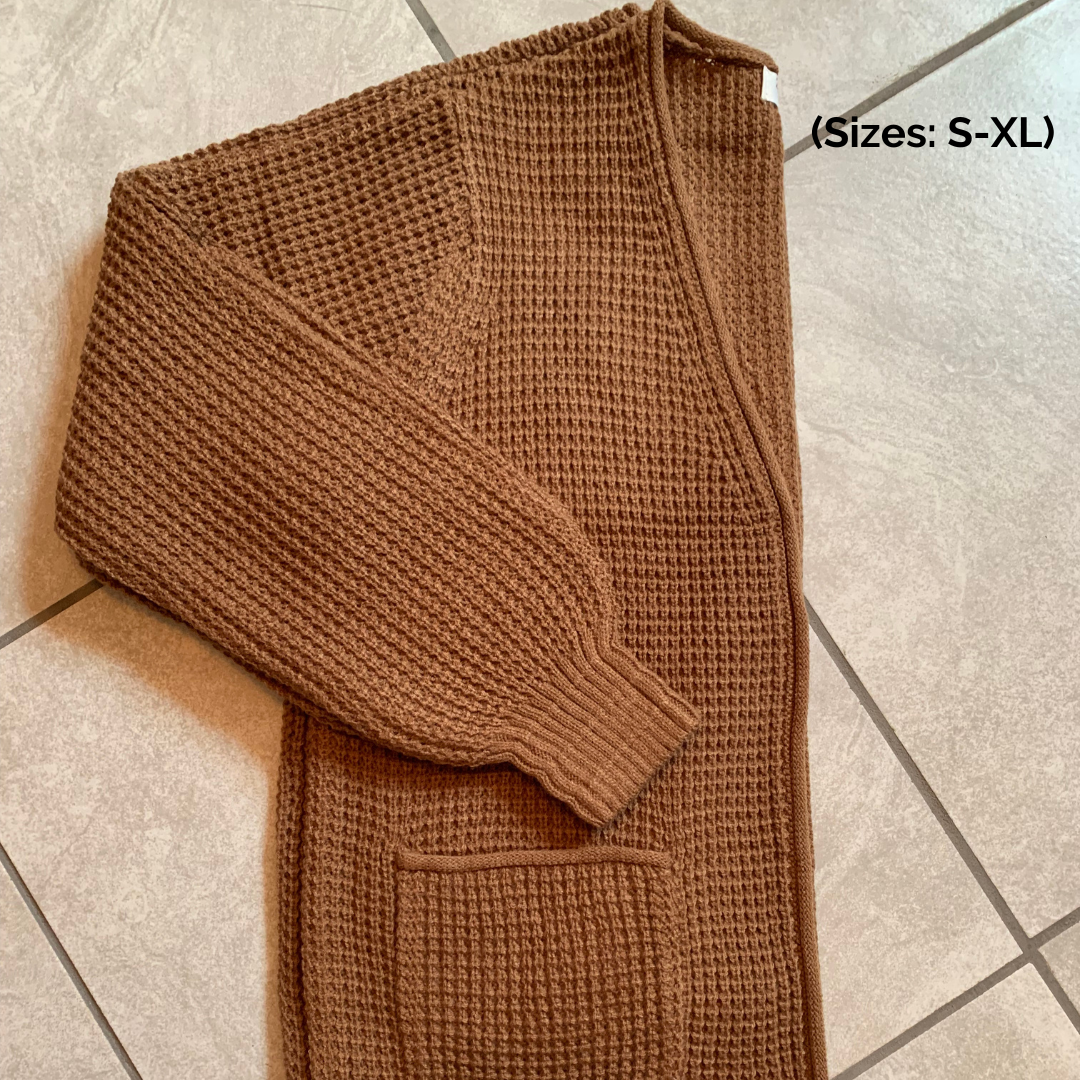 CARLI Waffle Cardigan-Camel