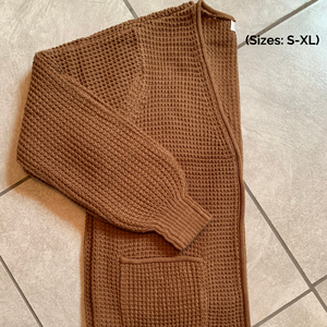 CARLI Waffle Cardigan-Camel