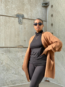 CARLI Waffle Cardigan-Camel
