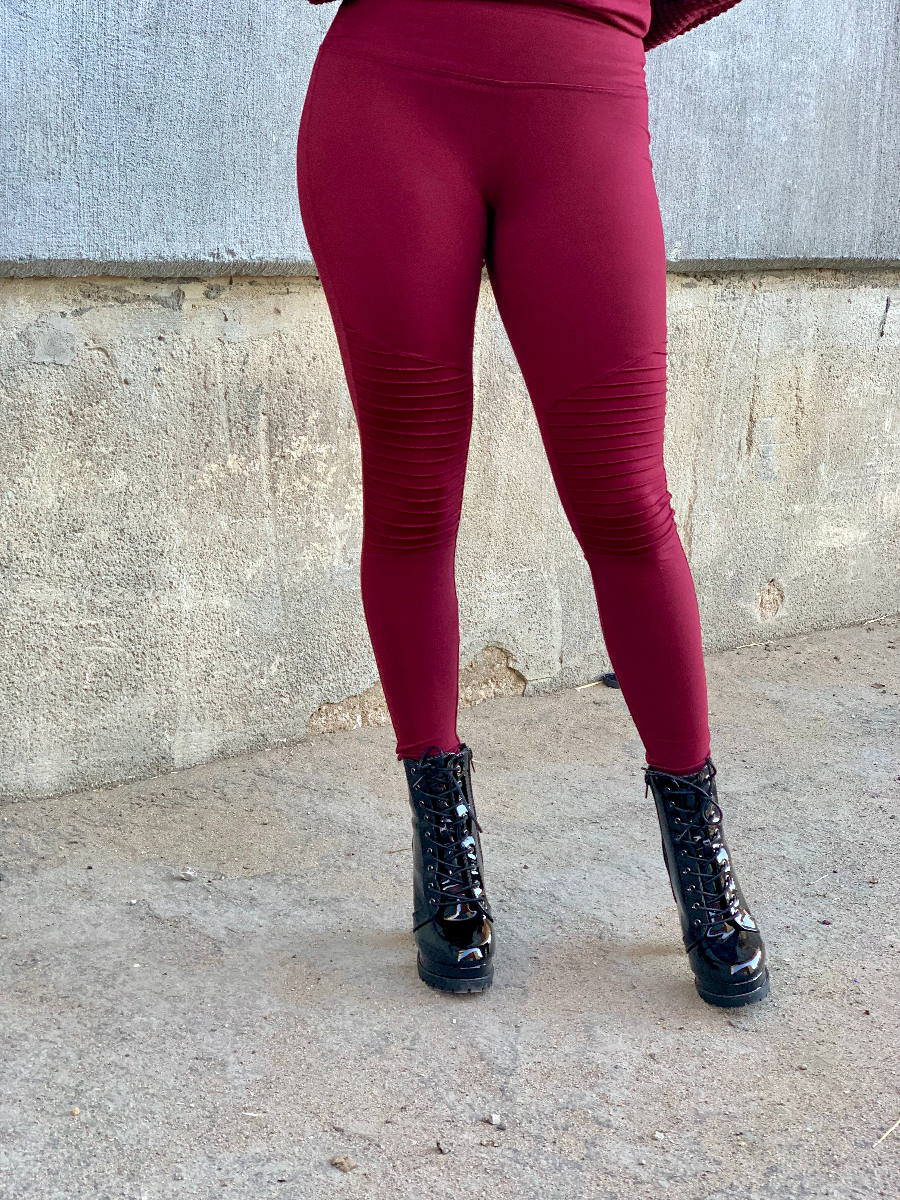 Maroon online moto leggings