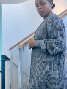 CARLI Waffle Cardigan-Heather Gray