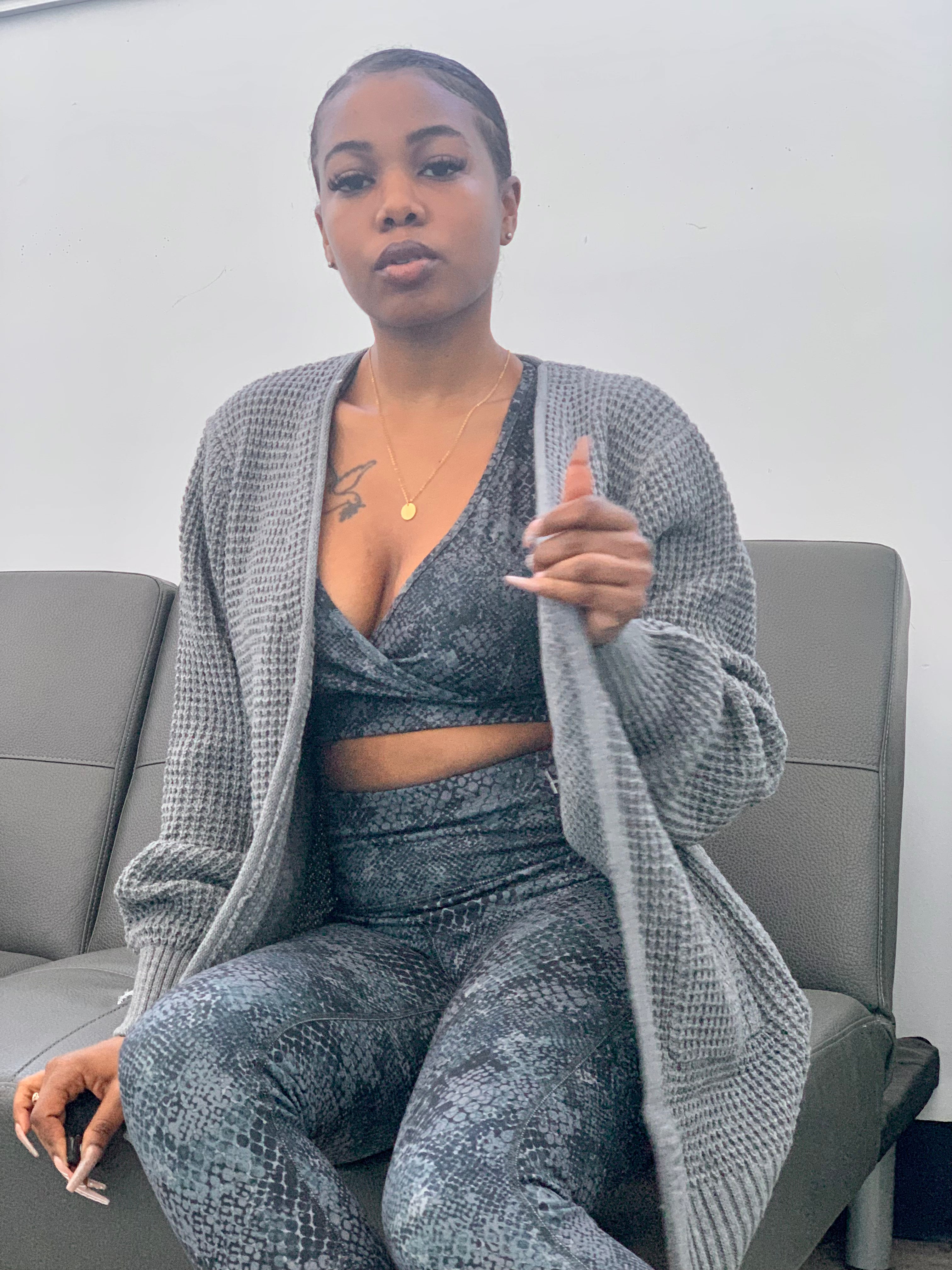 CARLI Waffle Cardigan-Heather Gray