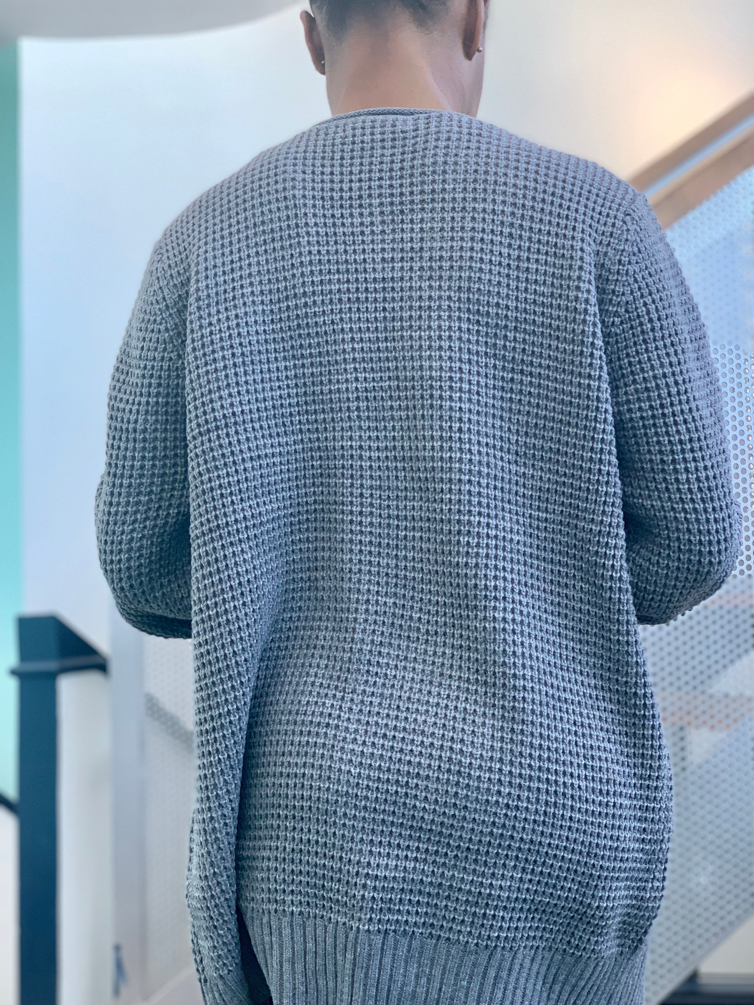 CARLI Waffle Cardigan-Heather Gray