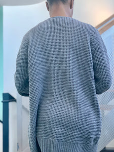 CARLI Waffle Cardigan-Heather Gray