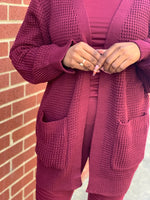 Load image into Gallery viewer, CARLI Waffle Cardigan-Burgundy
