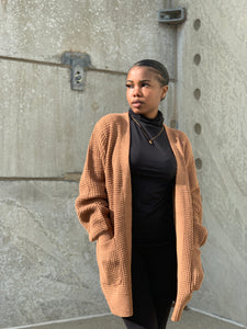 CARLI Waffle Cardigan-Camel
